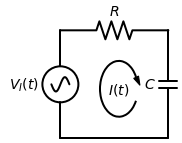 Circuit diagram of an RC low-pass filter.